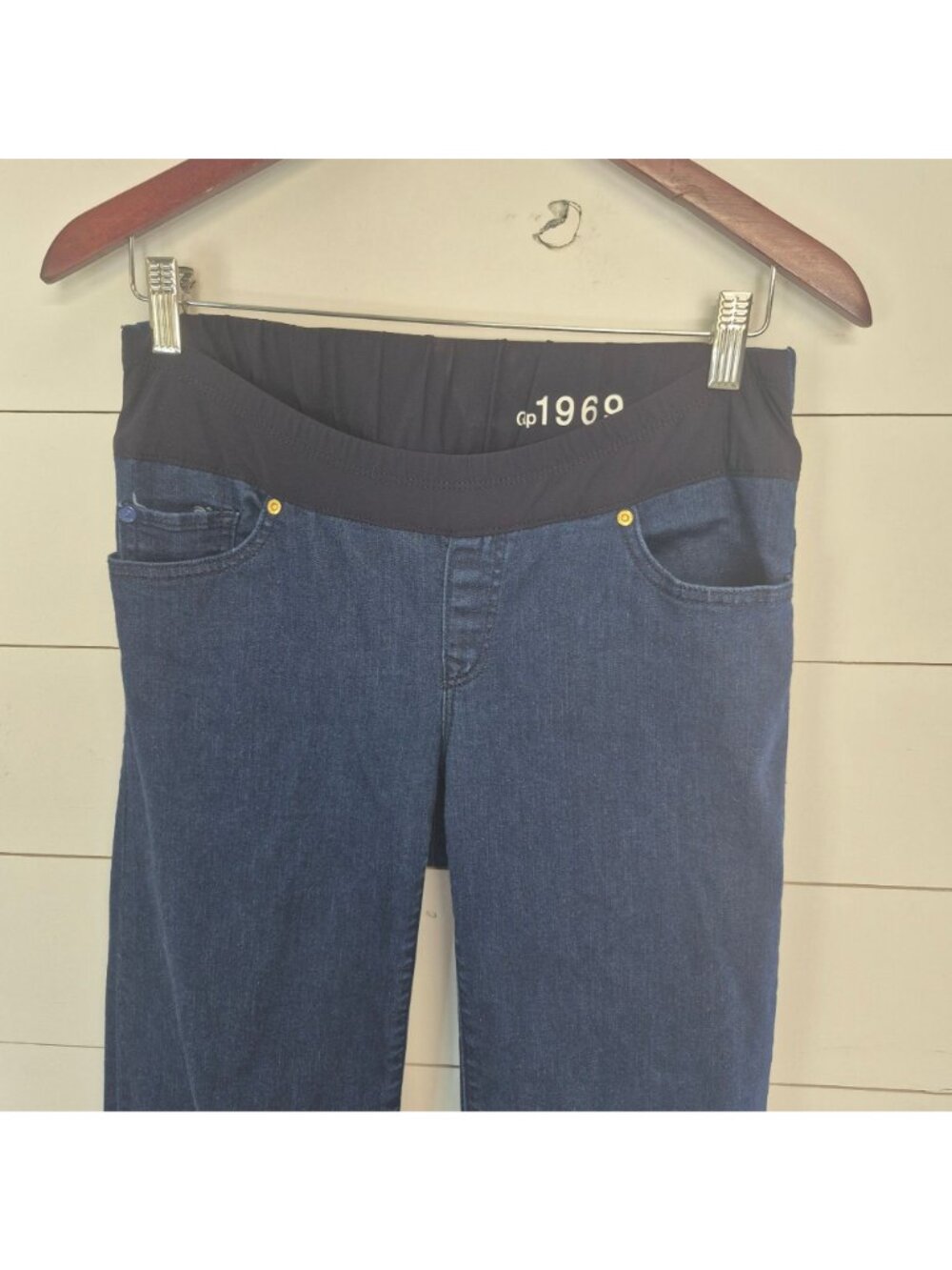 Gap 1969 Maternity Modern Trousers Dark Wash Denim Size 28/6R - Picture 3 of 9